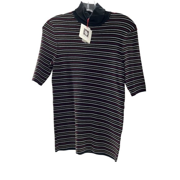 Anne Klein Women's Black Multi Striped Ribbed Turtleneck Sweater Top XXS - Picture 4 of 6